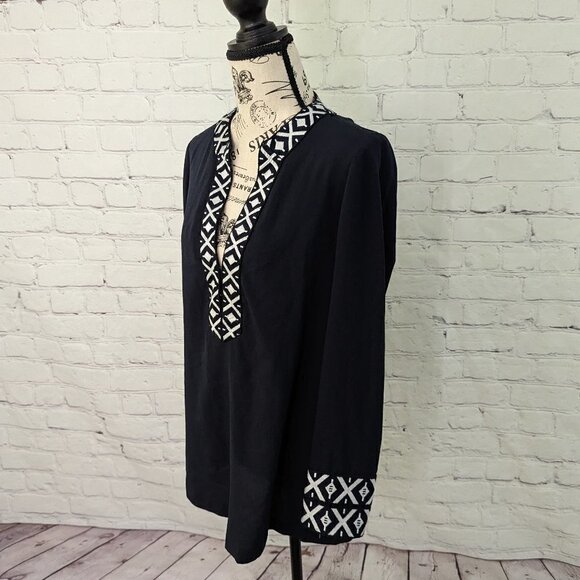 TORY Burch Tunic Top Embroidered Longsleeve Navy Blue 2 - Picture 4 of 8